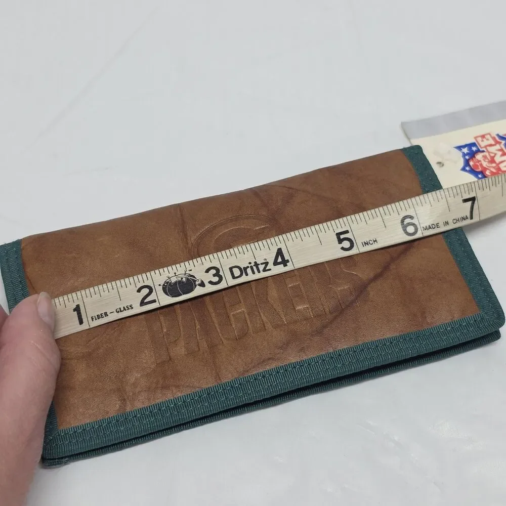 Vintage Green Bay Packers Premium Brown Leather And Canvas Checkbook Wallet NWT